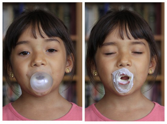 Gambar gula-gula getah dengan amaran bahaya chewing gum terhadap kesihatan