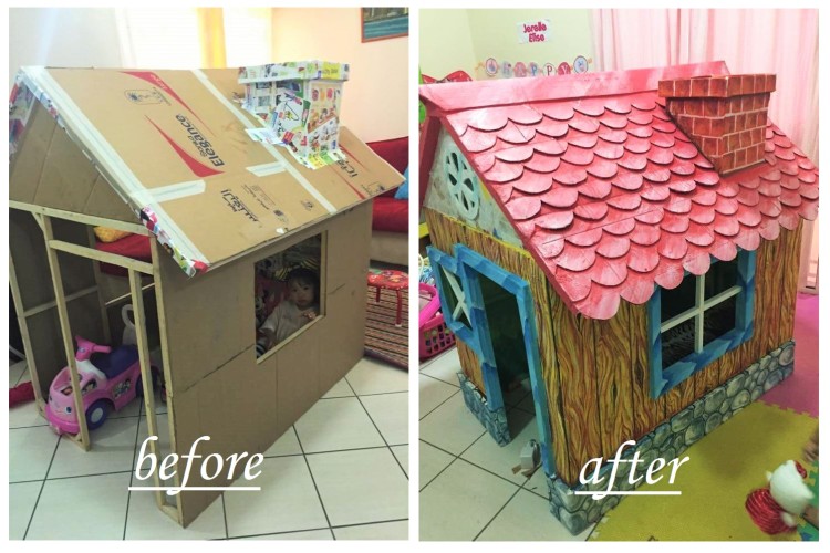 Model rumah mainan yang diperbuat daripada kadbod