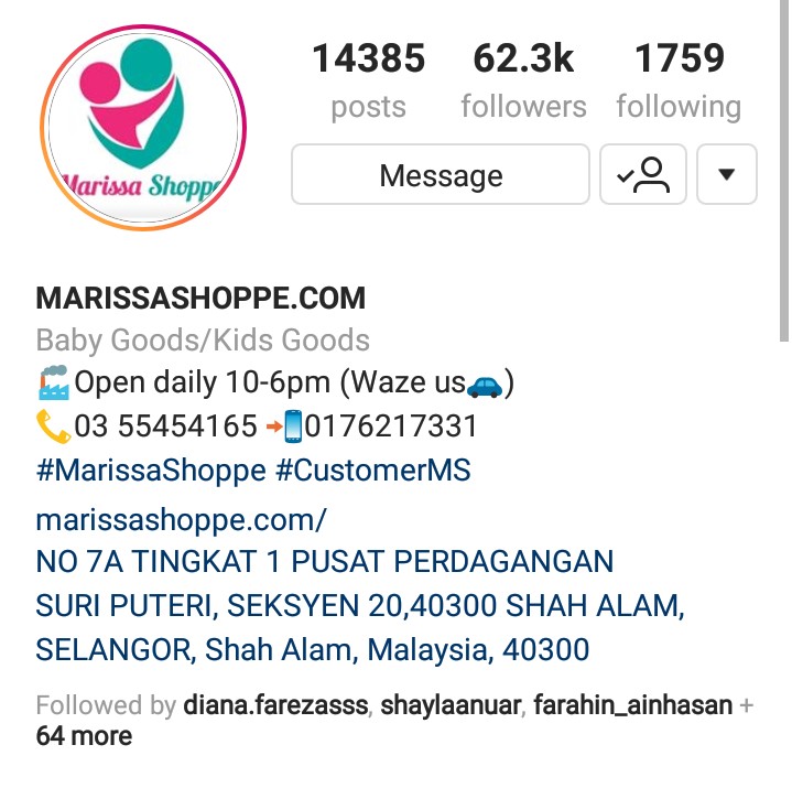 Paparan barangan bayi di Marissa Shoppe