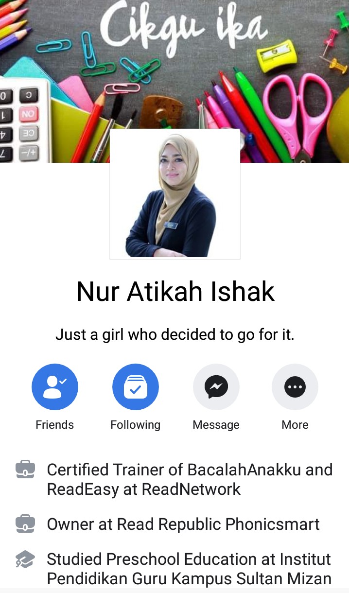 Puan Nur Atikah Ishak, guru fonik dari Jerantut.