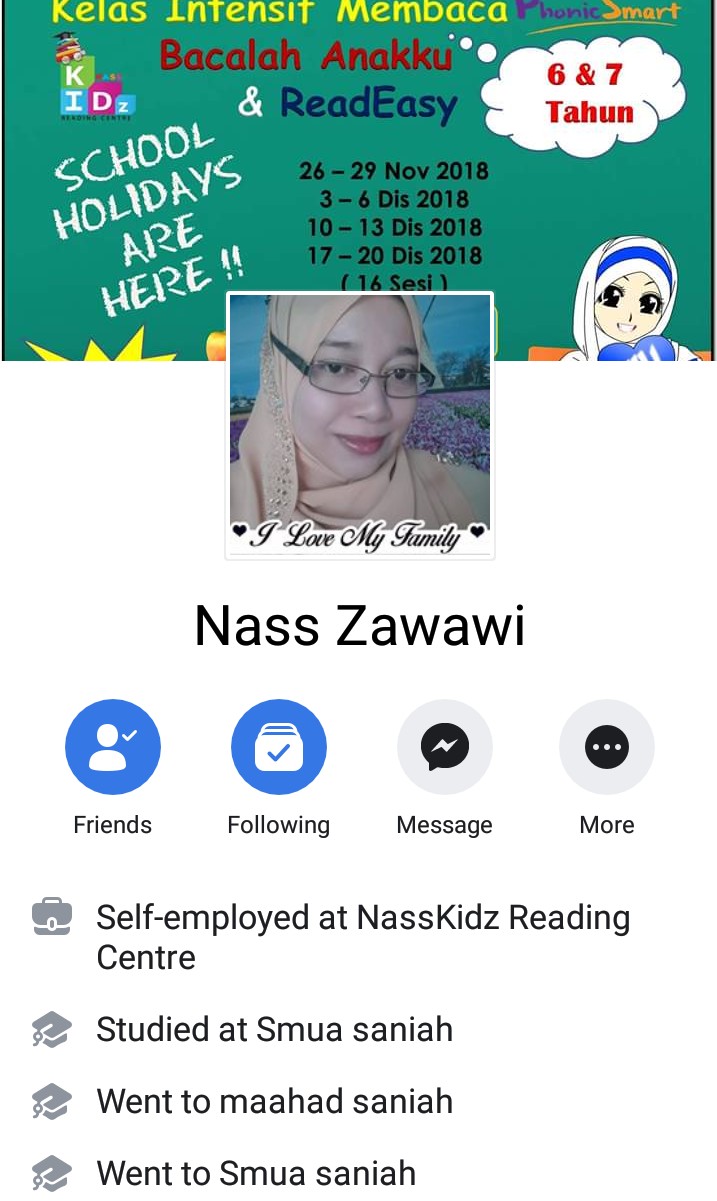 Puan Nass Zawawi, guru fonik dari Pasir Putih.