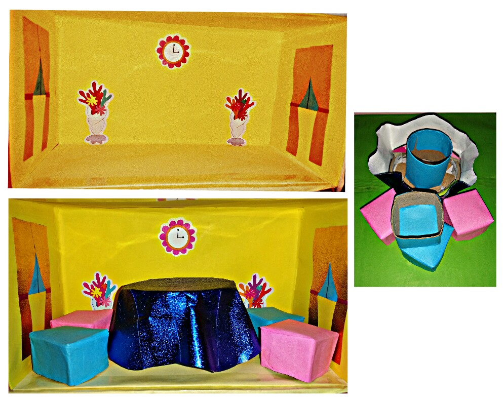 Ruang makan doll house dengan meja dan kerusi kecil