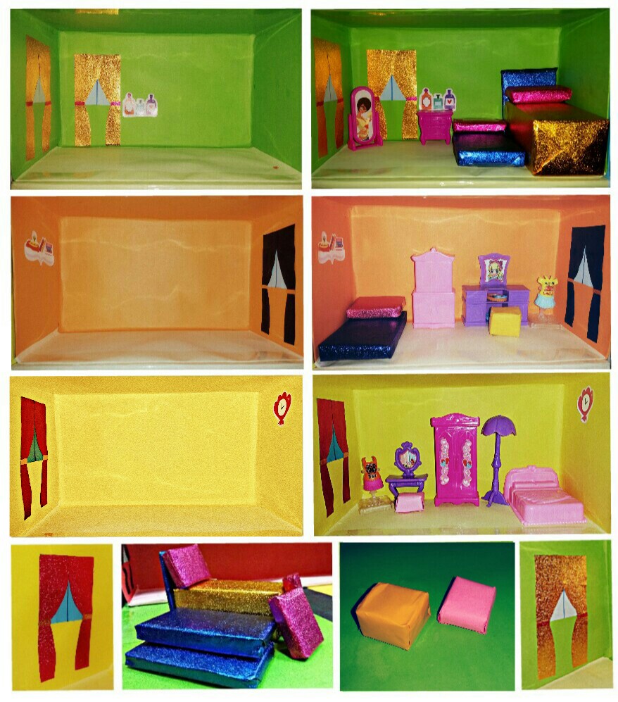 Bilik tidur doll house dengan katil dan bantal kecil