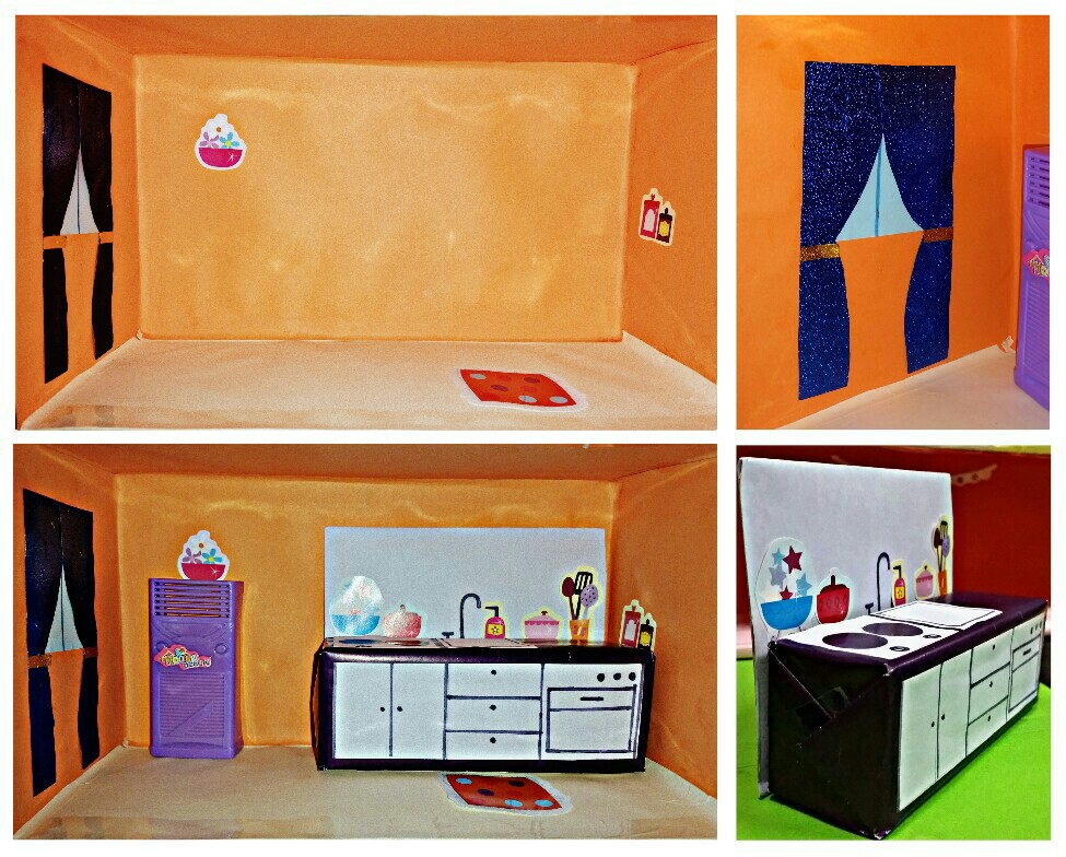 Dapur mini doll house dengan peralatan kadbod