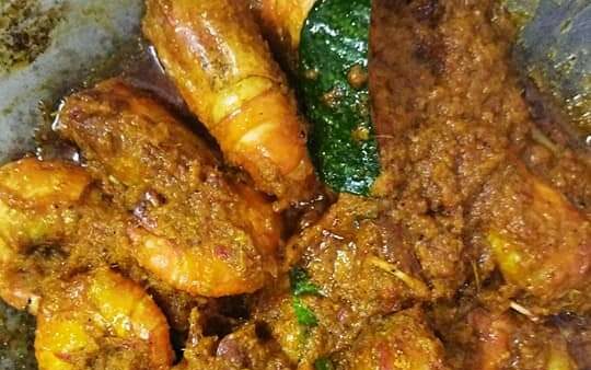 Rendang udang tanpa santan yang kering dan merah