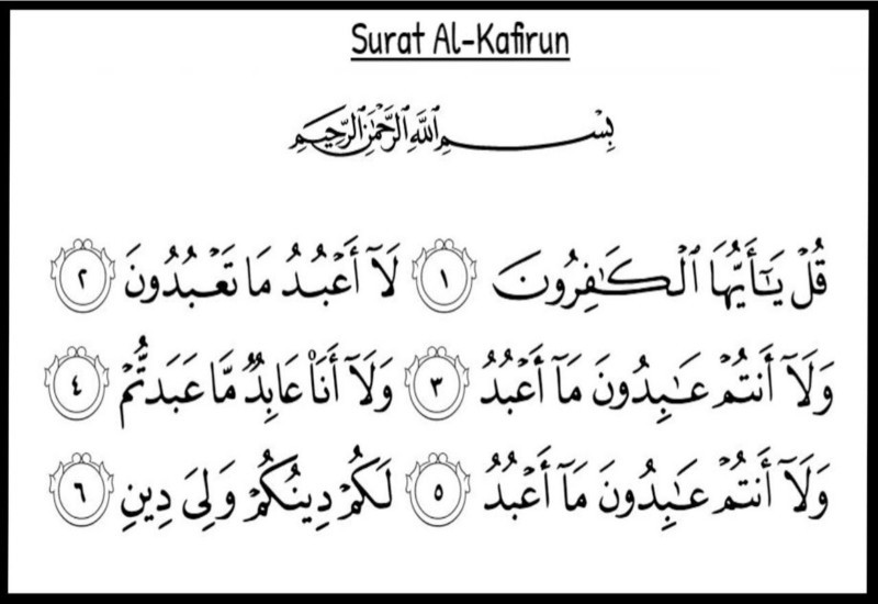 Ayat surah Al-Kafirun untuk bacaan rakaat solat taubat