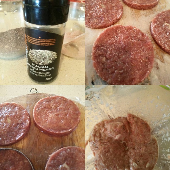 Burger daging homemade dengan roti dan kepingan tomato