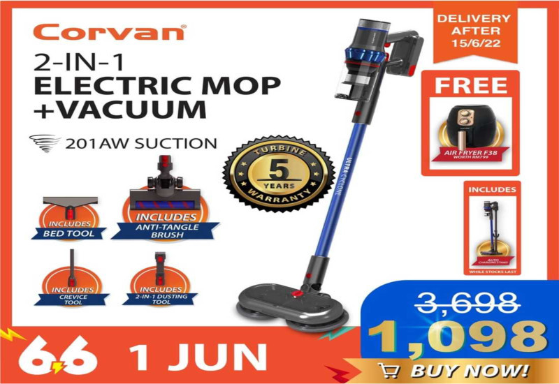 Corvan K18 cordless vacuum dan mop 2 dalam 1