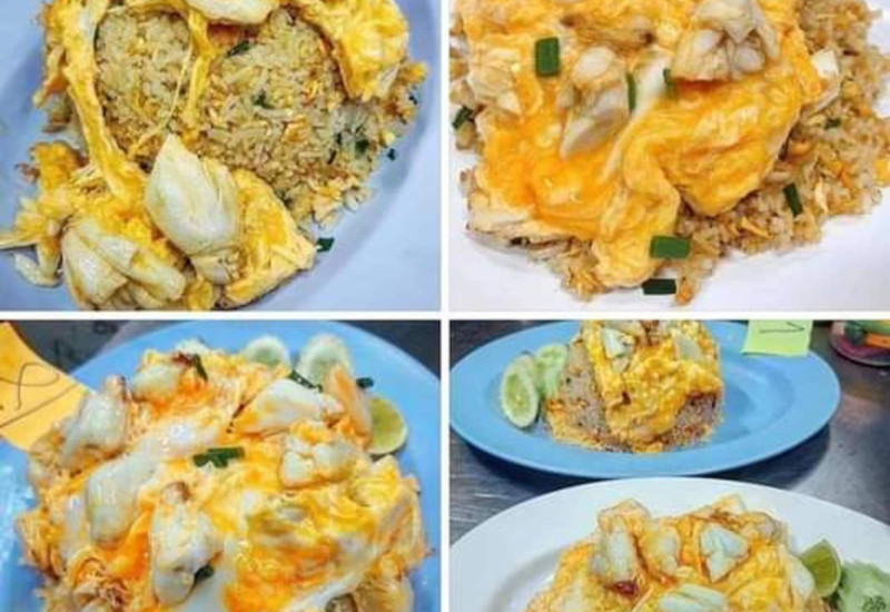 Nasi goreng ketam Thai dengan hirisan ketam