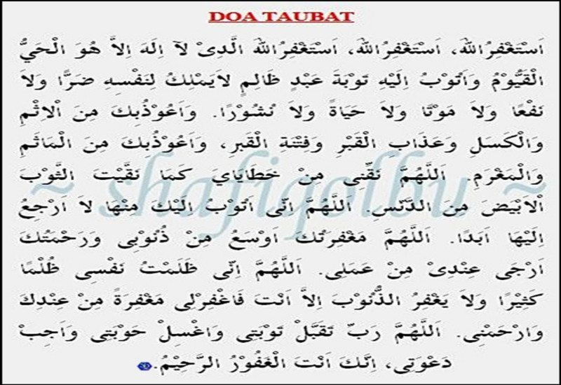 Teks lengkap doa taubat nasuha dalam Rumi dan Arab