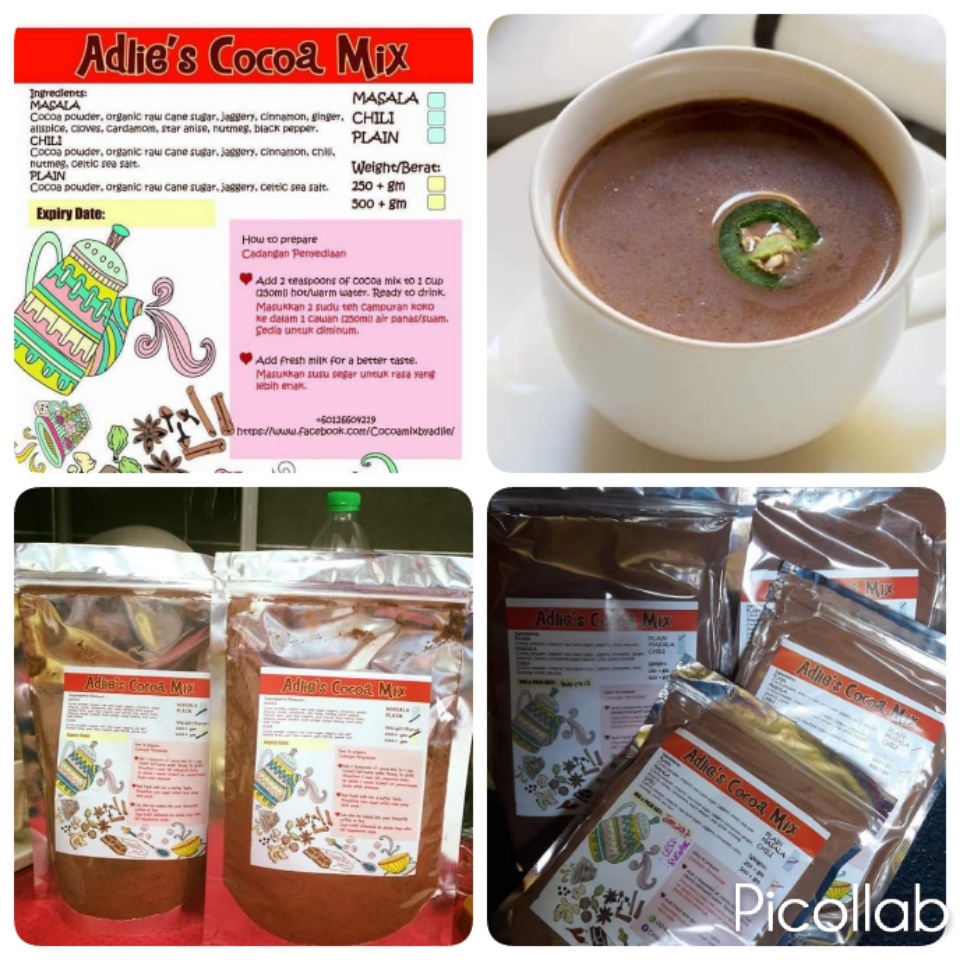 Cokbat serbuk koko organik daripada Adlie's Cocoa Mix