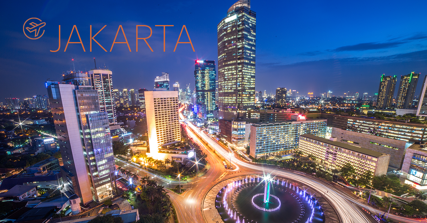 Latar langit bandaraya Jakarta menampilkan bangunan moden dan kemegahan pembangunan ibu kota Indonesia.