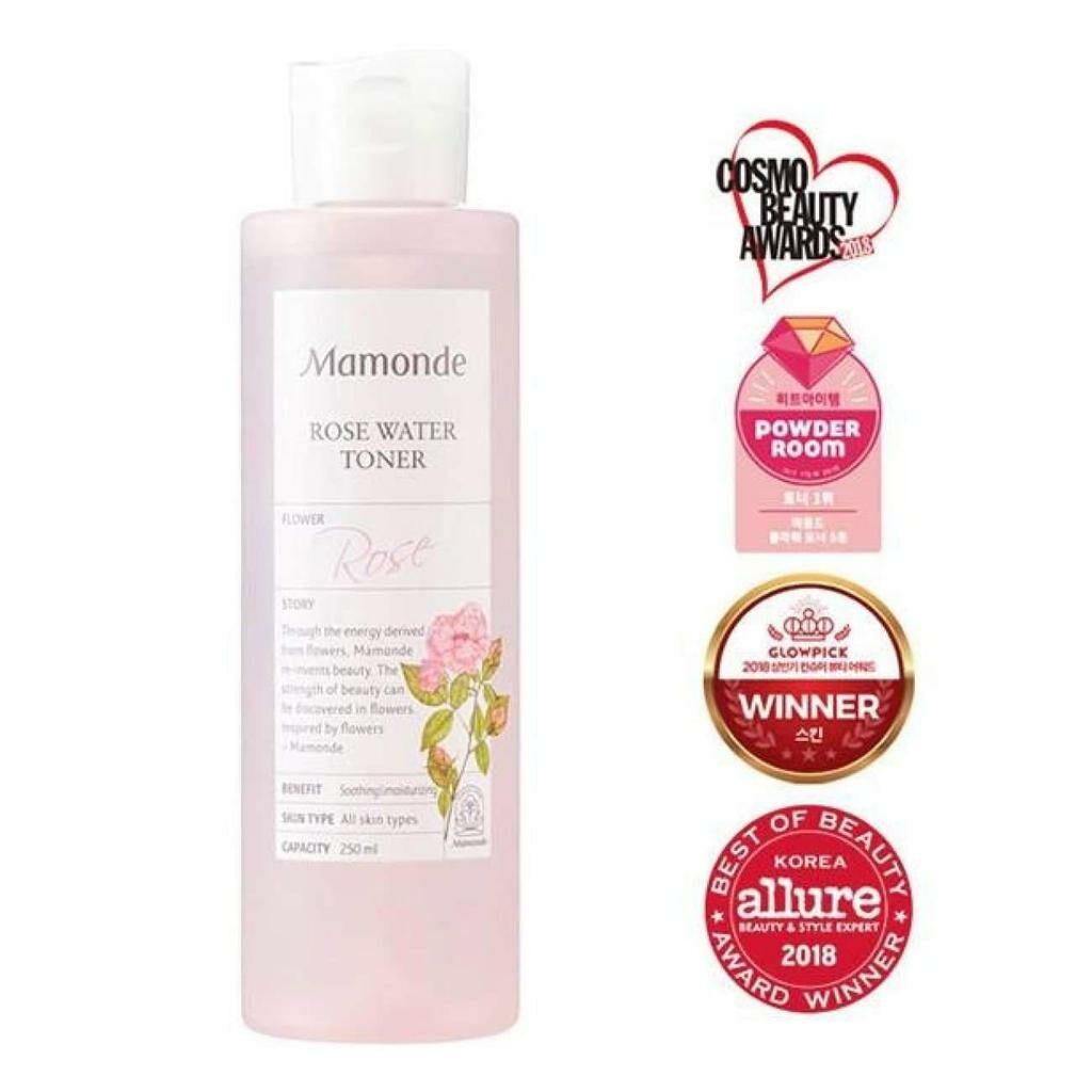 Set Mamonde Rose Water Toner dengan pelbagai saiz botol