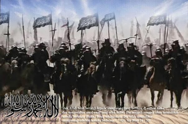 Ilustrasi pasukan tentera Islam berarak di padang pasir menuju ke Perang Tabuk.
