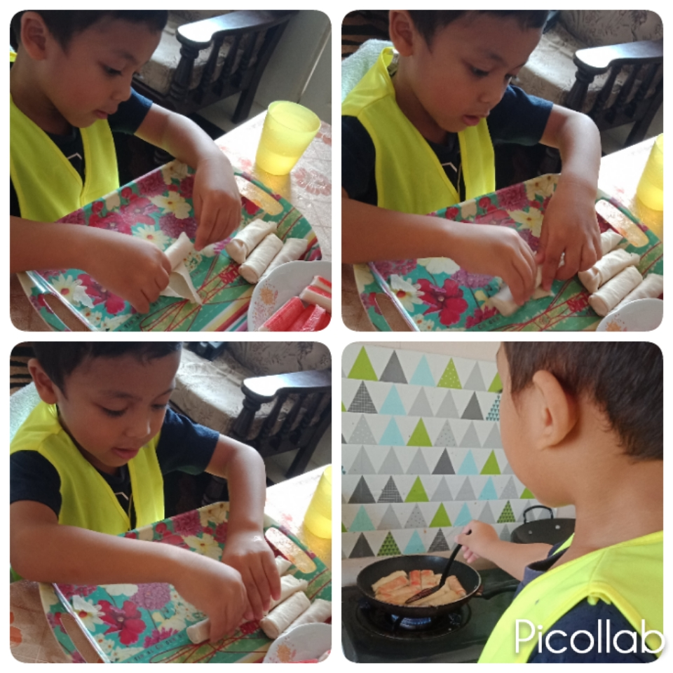 Popia ketam dipotong menunjukkan inti