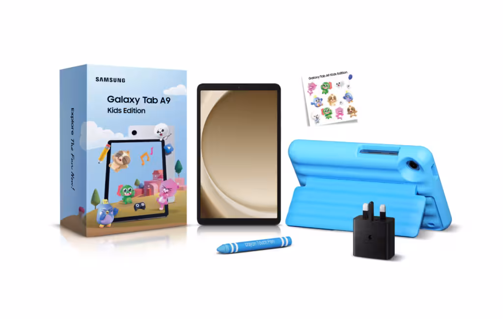 Tablet Galaxy Tab A9 Kids Edition dengan aksesori peranti kanak-kanak