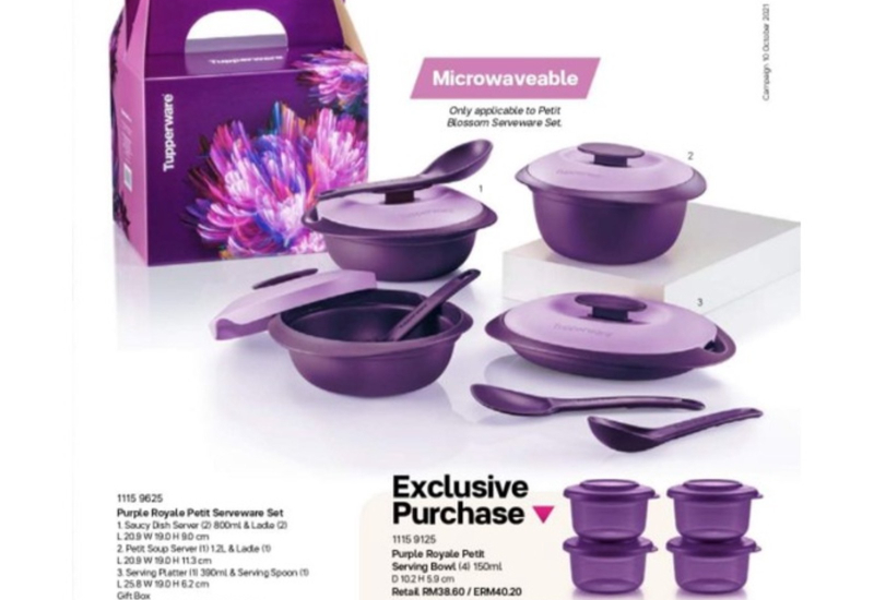 Set bekas makanan Tupperware bersaiz pelbagai
