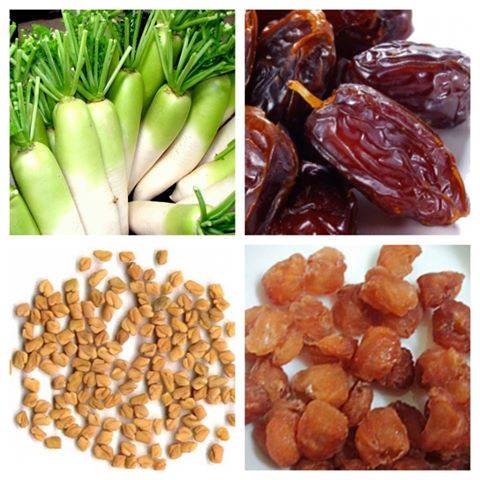 Gambar buah kurma dan gelas susu di atas meja makan, melambangkan makanan seimbang untuk bersahur dan berbuka puasa.
