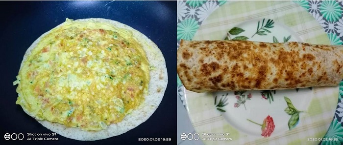Roti wrap dengan inti telur yang dilipat